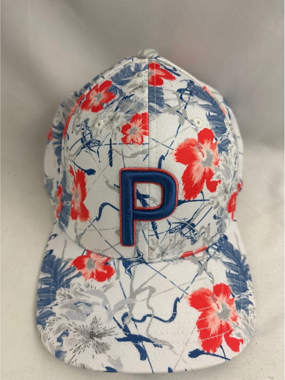 Puma Nassau Floral Print P 110 Golf Snapback Hat Cap White Blue Pink Rose